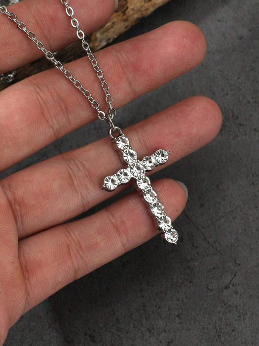 Shein Collar de colgante de cruz con diamantes incrustados - Quierox - Tienda Online