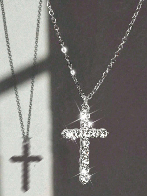 Shein Collar de colgante de cruz con diamantes incrustados - Quierox - Tienda Online