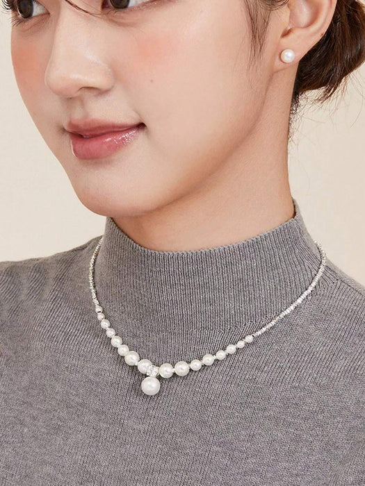 Shein Collar de perlas minimalistas de plata de ley S925 con diseño creativo de plata triturada, joyería de alta calidad - Quierox - Tienda Online