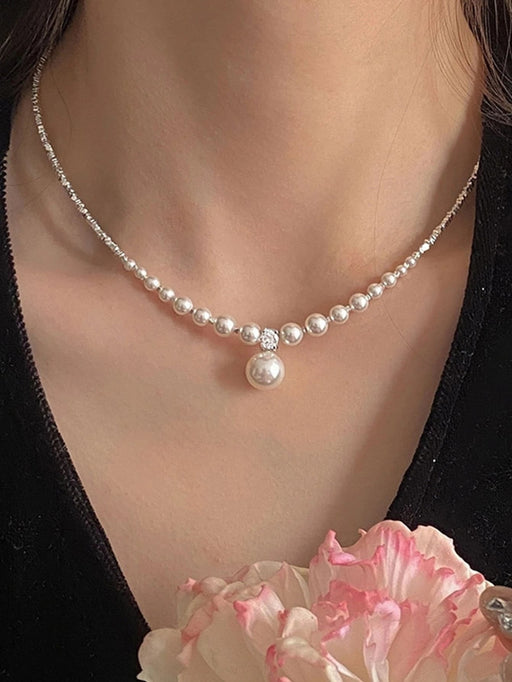 Shein Collar de perlas minimalistas de plata de ley S925 con diseño creativo de plata triturada, joyería de alta calidad - Quierox - Tienda Online