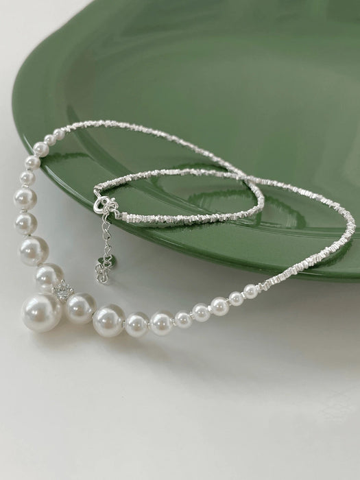 Shein Collar de perlas minimalistas de plata de ley S925 con diseño creativo de plata triturada, joyería de alta calidad - Quierox - Tienda Online