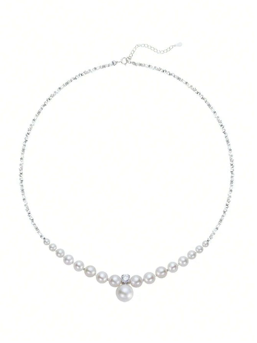 Shein Collar de perlas minimalistas de plata de ley S925 con diseño creativo de plata triturada, joyería de alta calidad - Quierox - Tienda Online