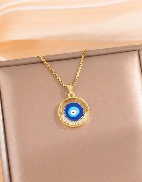 Shein Collar redondo con colgante de ojo azul con pedrería - Quierox - Tienda Online