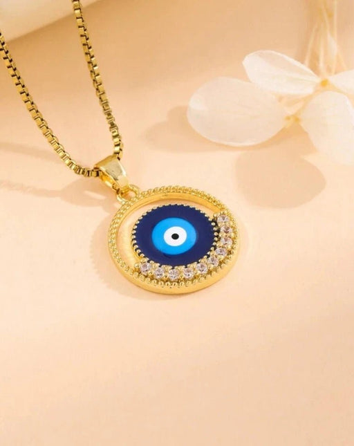Shein Collar redondo con colgante de ojo azul con pedrería - Quierox - Tienda Online