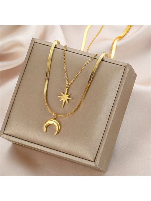 Shein Collares de acero inoxidable chapado en oro para mujer con