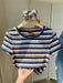 SHEIN Comfortcana Camiseta ajustada de punto a rayas de colores para mujer - Quierox - Tienda Online