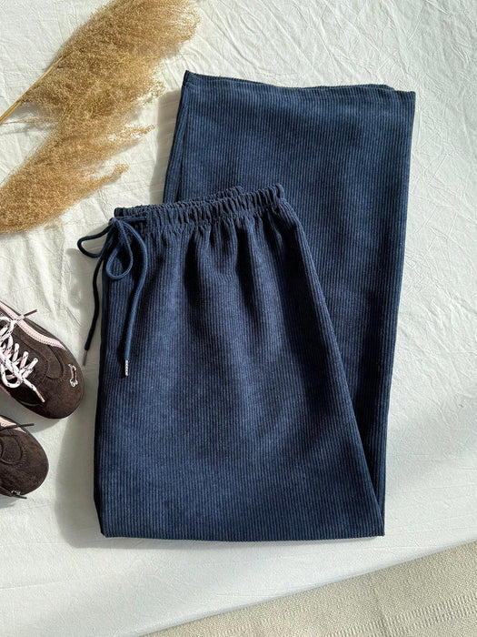 SHEIN Comfortcana Jeans de pana con cintura con cordón y pierna recta holgada - Quierox - Tienda Online