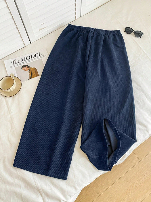 SHEIN Comfortcana Jeans de pana con cintura con cordón y pierna recta holgada - Quierox - Tienda Online
