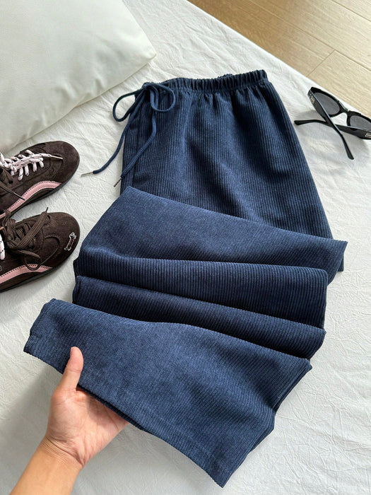 SHEIN Comfortcana Jeans de pana con cintura con cordón y pierna recta holgada - Quierox - Tienda Online