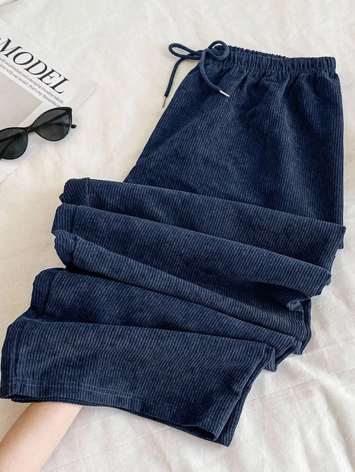 SHEIN Comfortcana Jeans de pana con cintura con cordón y pierna recta holgada - Quierox - Tienda Online