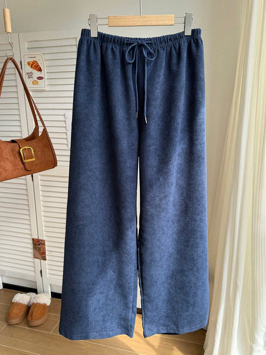 SHEIN Comfortcana Jeans de pana con cintura con cordón y pierna recta holgada - Quierox - Tienda Online