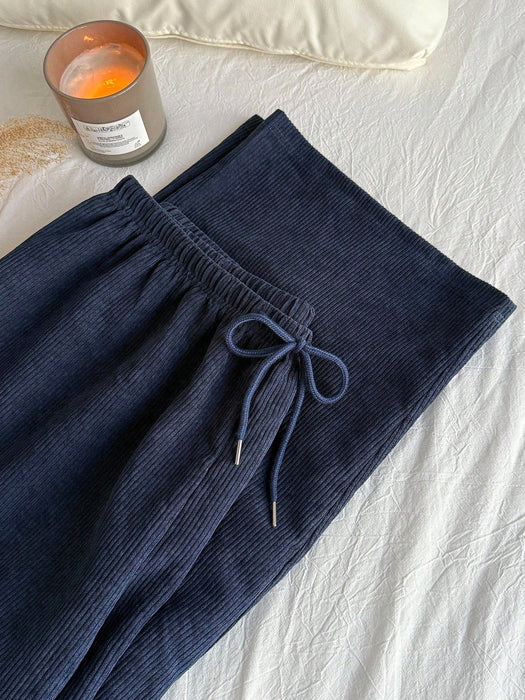 SHEIN Comfortcana Jeans de pana con cintura con cordón y pierna recta holgada - Quierox - Tienda Online