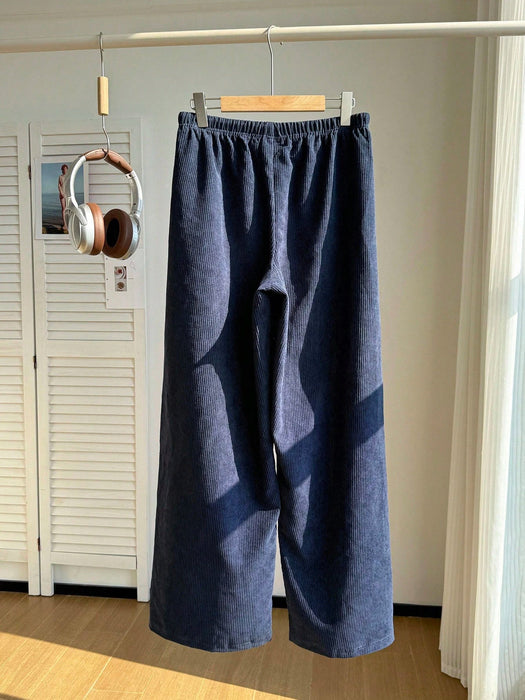 SHEIN Comfortcana Jeans de pana con cintura con cordón y pierna recta holgada - Quierox - Tienda Online