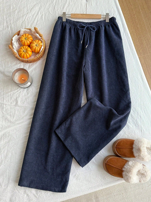 SHEIN Comfortcana Jeans de pana con cintura con cordón y pierna recta holgada - Quierox - Tienda Online