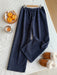 SHEIN Comfortcana Jeans de pana con cintura con cordón y pierna recta holgada - Quierox - Tienda Online