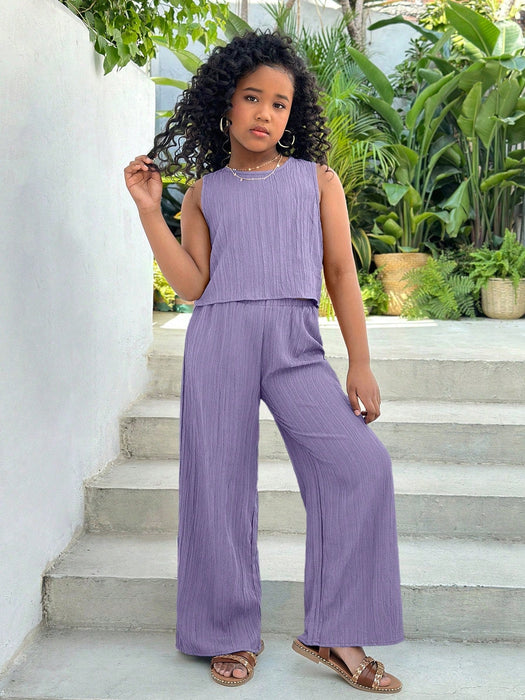 SHEIN Conjunto casual de para niñas: top liso sin mangas y pantalones rectos - Quierox - Tienda Online