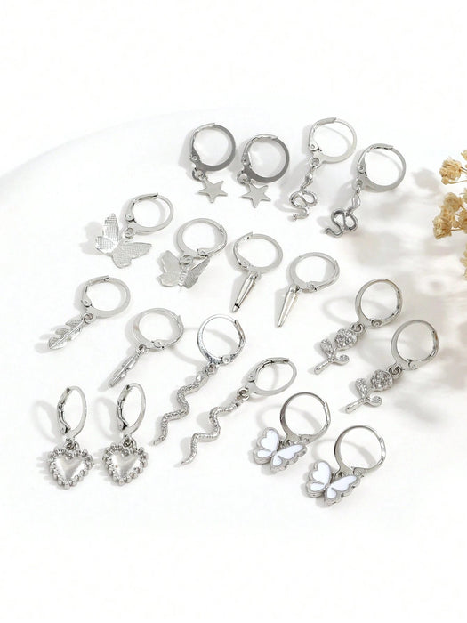 SHEIN Conjunto de 18 pendientes colgantes con forma de mariposa y corazón - Quierox - Tienda Online