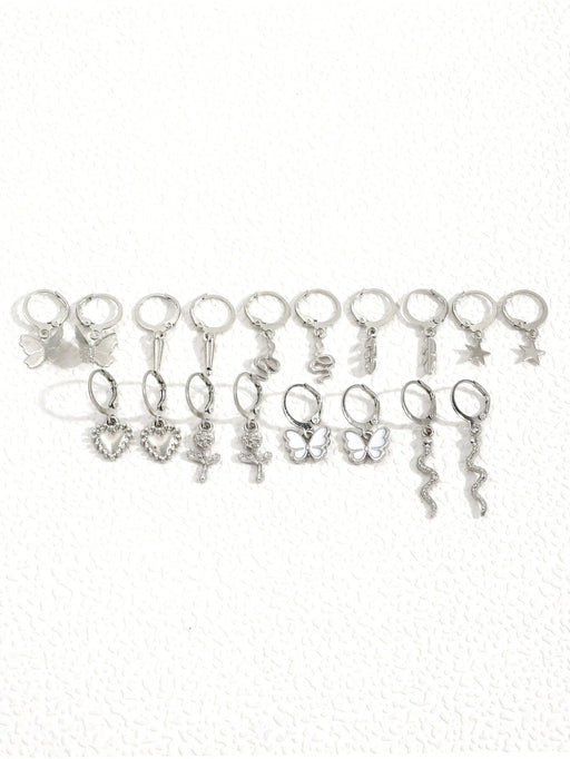 SHEIN Conjunto de 18 pendientes colgantes con forma de mariposa y corazón - Quierox - Tienda Online