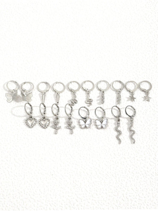 SHEIN Conjunto de 18 pendientes colgantes con forma de mariposa y corazón - Quierox - Tienda Online