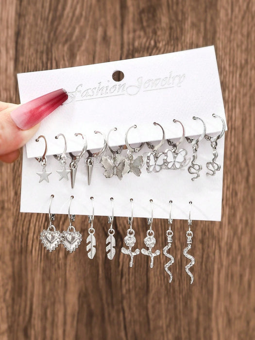 SHEIN Conjunto de 18 pendientes colgantes con forma de mariposa y corazón - Quierox - Tienda Online