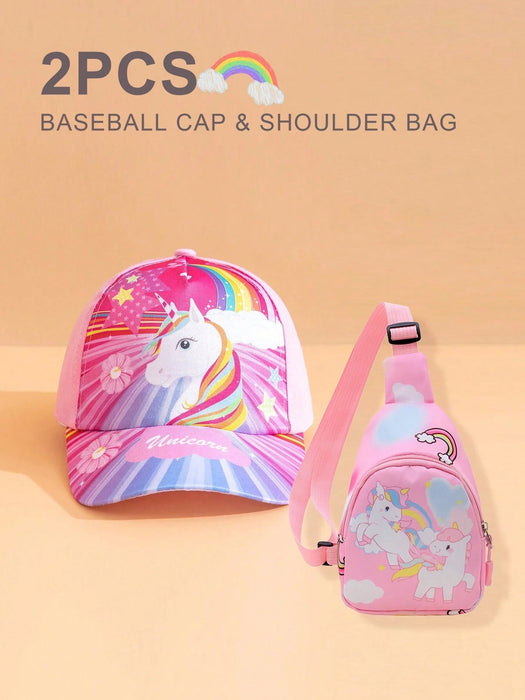 Shein Conjunto de 2 piezas con temática de unicornio para niñas, que incluye gorra de béisbol y bolso - Quierox - Tienda Online