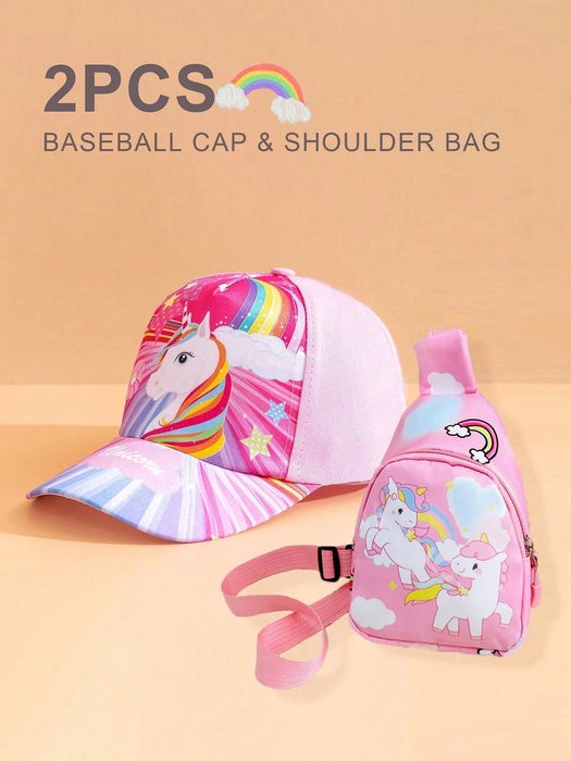 Shein Conjunto de 2 piezas con temática de unicornio para niñas, que incluye gorra de béisbol y bolso - Quierox - Tienda Online
