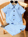 Shein Conjunto de 2 piezas de camisa a rayas y pantalones cortos texturizados - Quierox - Tienda Online