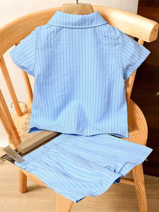 Shein Conjunto de 2 piezas de camisa a rayas y pantalones cortos texturizados - Quierox - Tienda Online