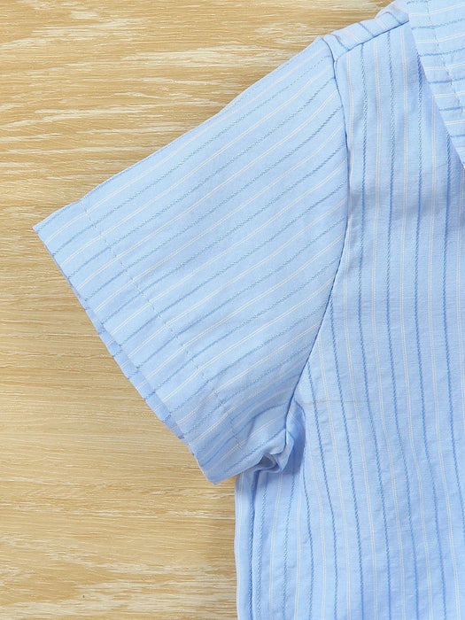 Shein Conjunto de 2 piezas de camisa a rayas y pantalones cortos texturizados - Quierox - Tienda Online