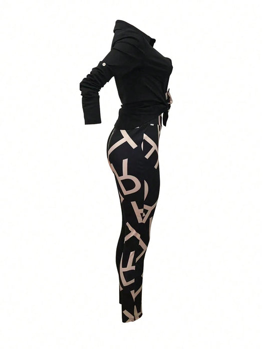 Shein Conjunto de piezas de camisa manga larga y pantalón con