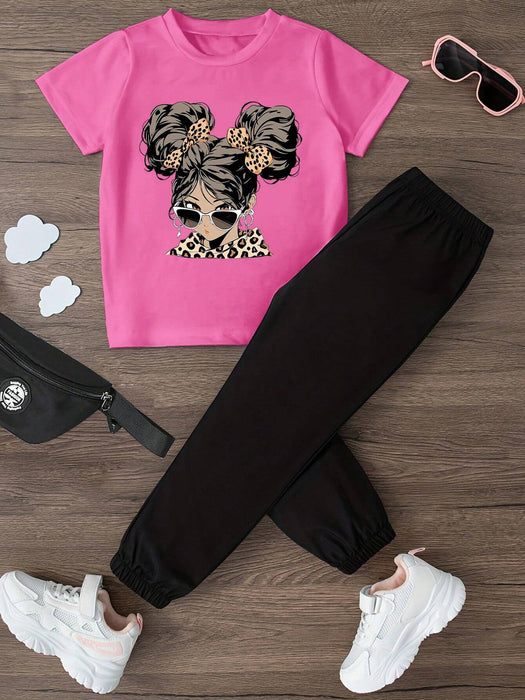 Shein Conjunto de 2 piezas de camiseta de manga corta y pantalón con estampado de dibujos animados - Quierox - Tienda Online