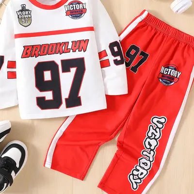 SHEIN Conjunto de 2 piezas de jersey de cuello redondo con estampado - Quierox - Tienda Online