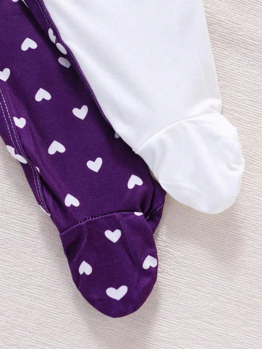 SHEIN Conjunto de 2 piezas de mono de manga larga con estampado de corazón y elefante para bebé niña - Quierox - Tienda Online