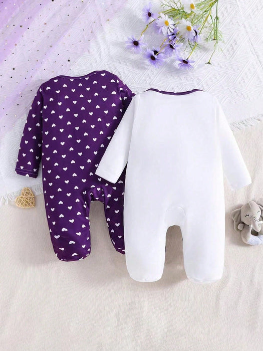 SHEIN Conjunto de 2 piezas de mono de manga larga con estampado de corazón y elefante para bebé niña - Quierox - Tienda Online