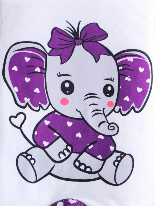 SHEIN Conjunto de 2 piezas de mono de manga larga con estampado de corazón y elefante para bebé niña - Quierox - Tienda Online
