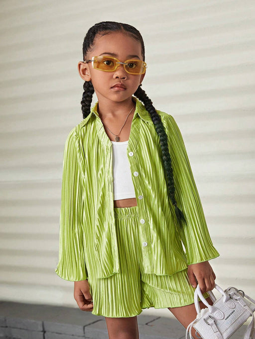 SHEIN Conjunto de 2 piezas de unicolor con pliegues para niña pequeña - Quierox - Tienda Online