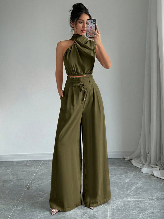 SHEIN Conjunto de 2 piezas para mujer Firerie: top de cuello alto sin mangas y pantalón - Quierox - Tienda Online