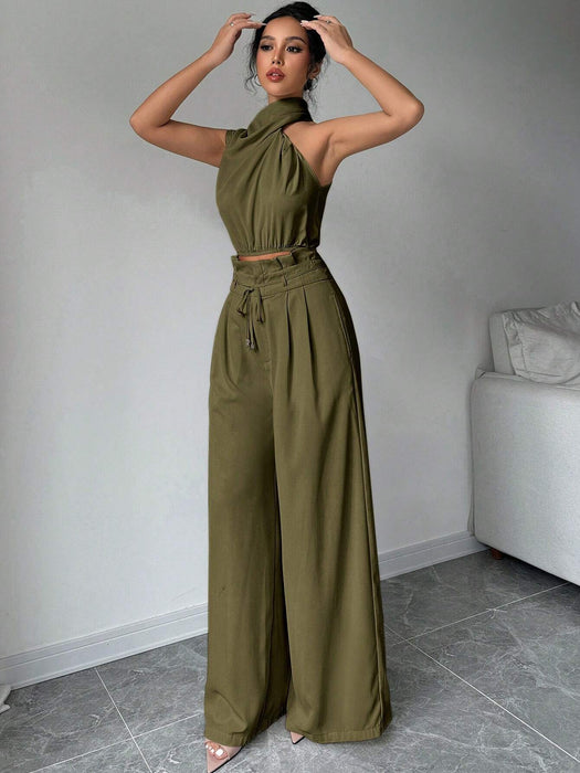 SHEIN Conjunto de 2 piezas para mujer Firerie: top de cuello alto sin mangas y pantalón - Quierox - Tienda Online