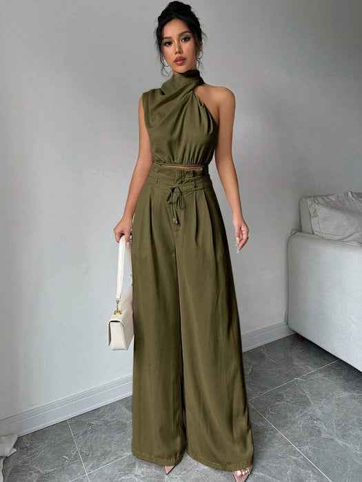 SHEIN Conjunto de 2 piezas para mujer Firerie: top de cuello alto sin mangas y pantalón - Quierox - Tienda Online