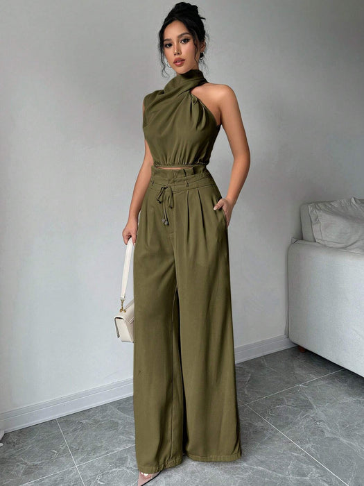 SHEIN Conjunto de 2 piezas para mujer Firerie: top de cuello alto sin mangas y pantalón - Quierox - Tienda Online
