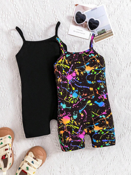 SHEIN Conjunto de 2 piezas para niña: mono de punto liso con estampado de grafiti - Quierox - Tienda Online