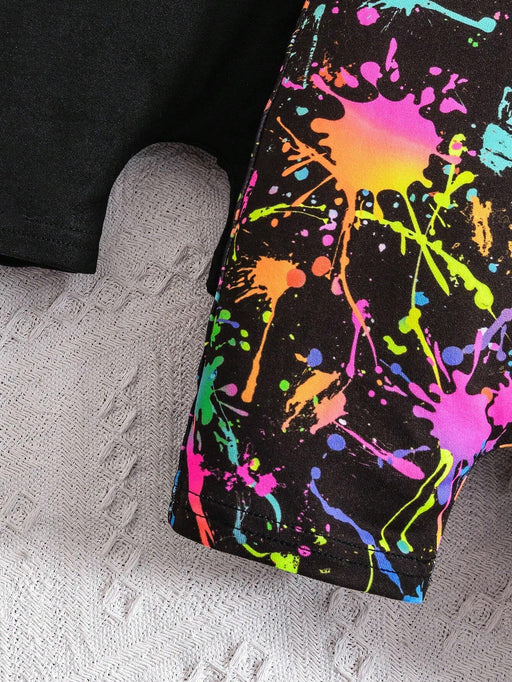 SHEIN Conjunto de 2 piezas para niña: mono de punto liso con estampado de grafiti - Quierox - Tienda Online