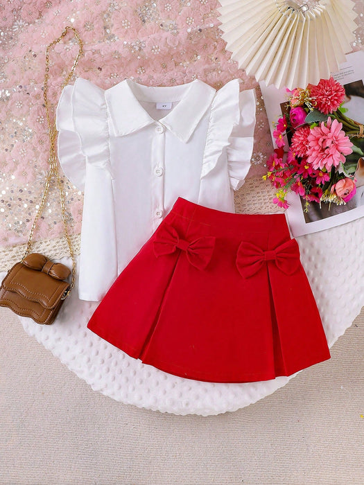 Shein Conjunto de 2 piezas para niña: top sin mangas con volantes y falda con lazo - Quierox - Tienda Online
