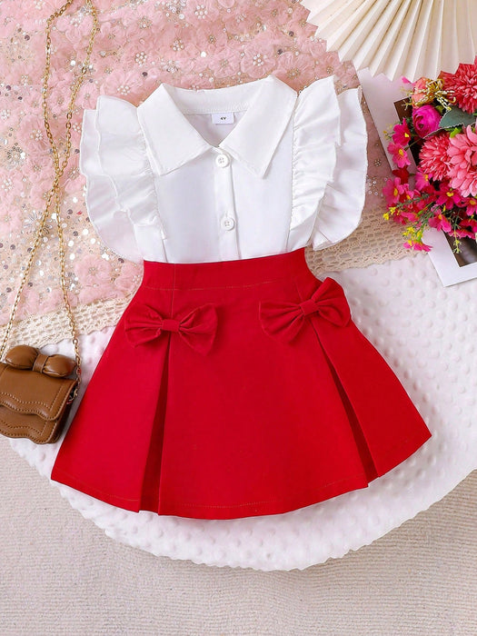 Shein Conjunto de 2 piezas para niña: top sin mangas con volantes y falda con lazo - Quierox - Tienda Online