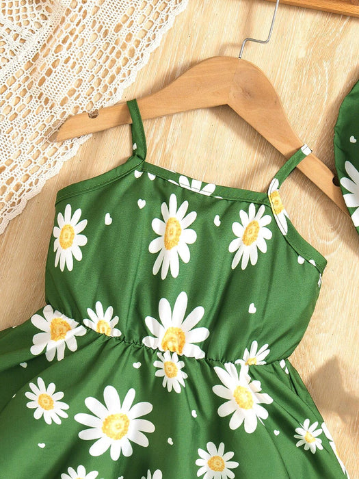 SHEIN Conjunto de 2 piezas para niña, vestido con estampado de margaritas, tirantes finos y dobladillo acampanado - Quierox - Tienda Online