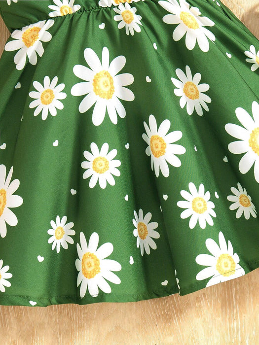 SHEIN Conjunto de 2 piezas para niña, vestido con estampado de margaritas, tirantes finos y dobladillo acampanado - Quierox - Tienda Online