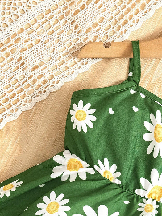 SHEIN Conjunto de 2 piezas para niña, vestido con estampado de margaritas, tirantes finos y dobladillo acampanado - Quierox - Tienda Online