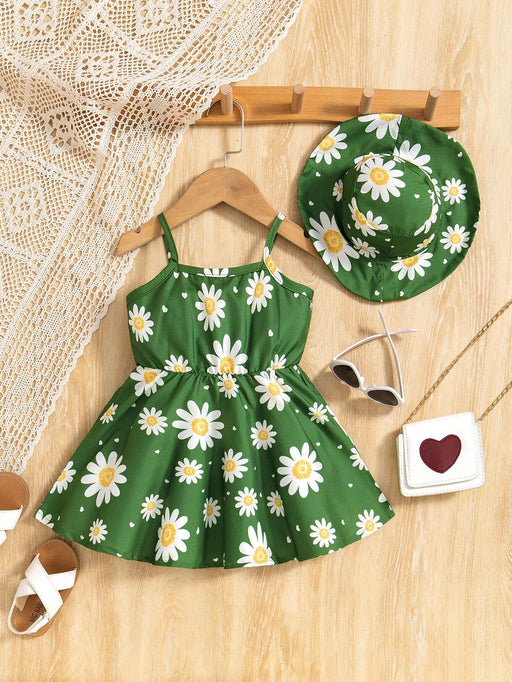 SHEIN Conjunto de 2 piezas para niña, vestido con estampado de margaritas, tirantes finos y dobladillo acampanado - Quierox - Tienda Online