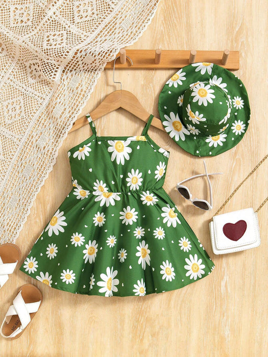 SHEIN Conjunto de 2 piezas para niña, vestido con estampado de margaritas, tirantes finos y dobladillo acampanado - Quierox - Tienda Online