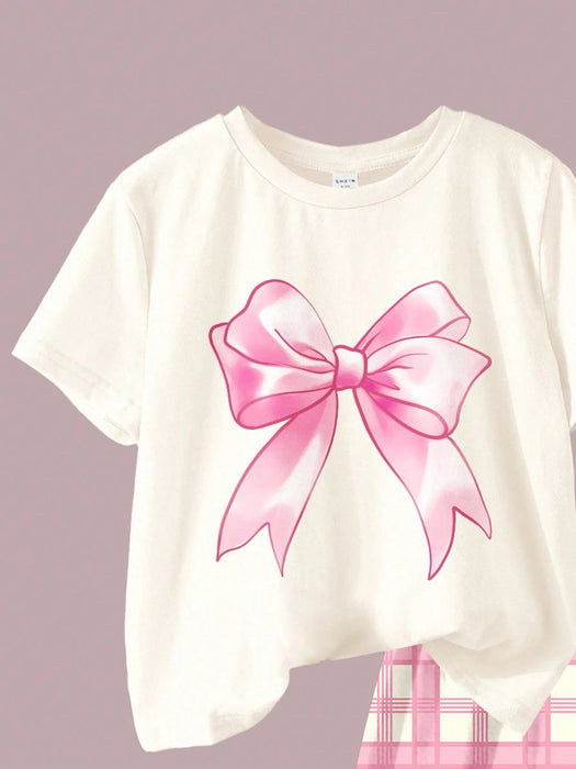 SHEIN Conjunto de 2 piezas para niñas, camiseta de manga corta y shorts con estampado - Quierox - Tienda Online